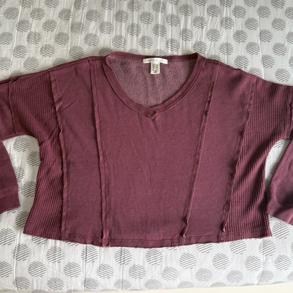Altar'd State V-Neck Sweater in Deep Burgundy